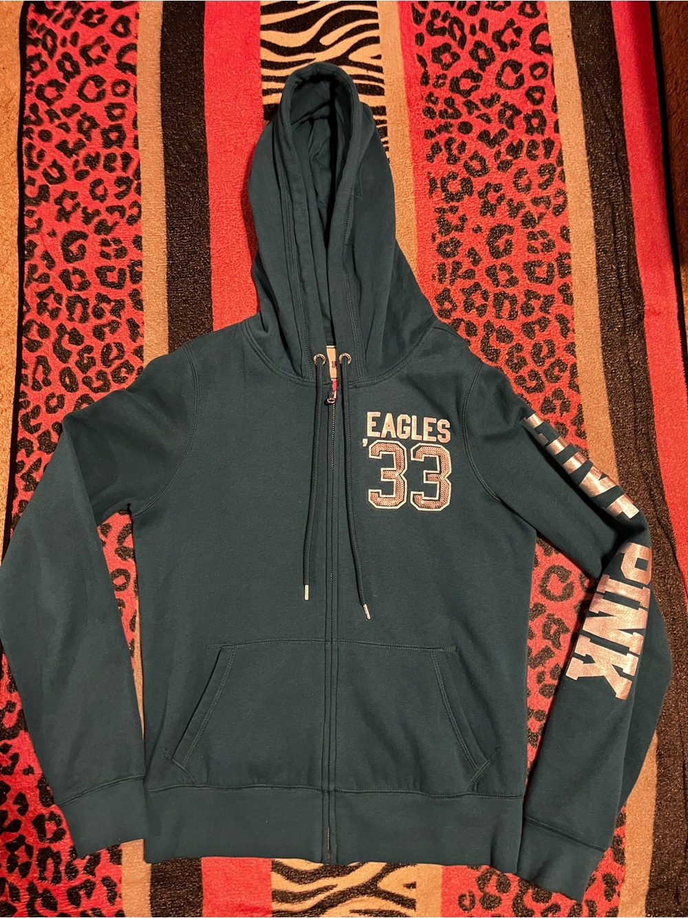 Vintage PINK Victoria's Secret Philadelphia Eagles sequins BLING zip up jacket - Picture 2 of 9